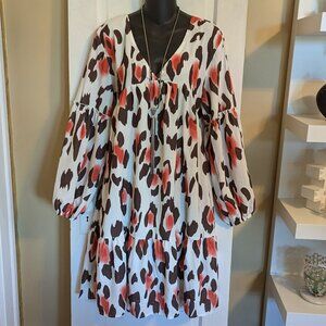 Boho Chic Pink Coral & Brown Leopard Dress - XL